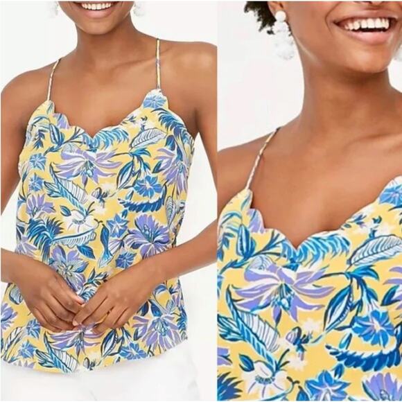 2/$30 J. Crew Floral Scalloped Cami Top Blanche Floral Yellow Blue AO912 Size 4 - Picture 1 of 13
